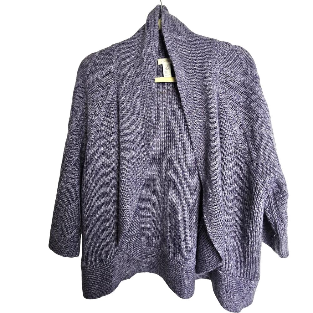 Chicos Womens  Wool Mohair Cardigan Sweater Cable Knit Sz 3 XL Open Front Hygge